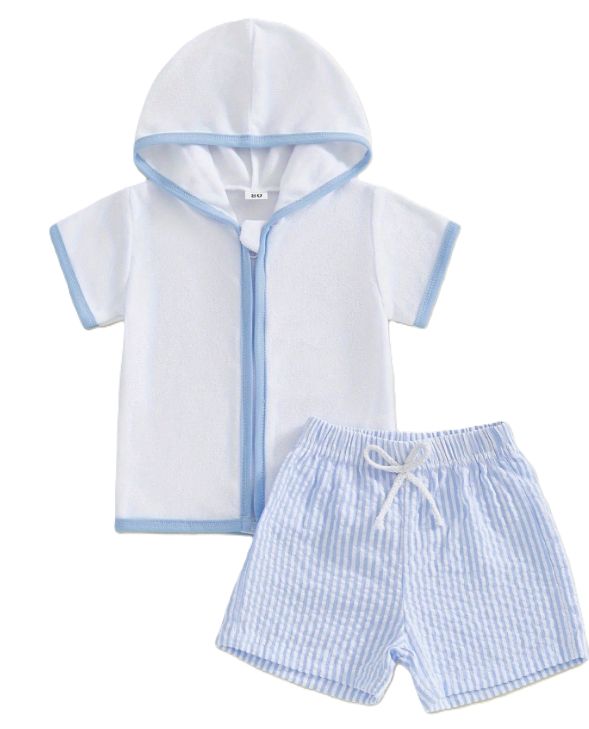 Seersucker Swim Trunks with Matching Hooded Towel