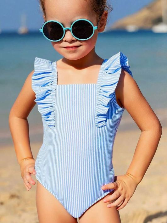 One Piece Ruffle Seersucker Swimsuit