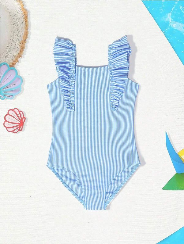 One Piece Ruffle Seersucker Swimsuit