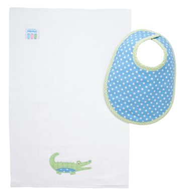 Blue Alligator Bib &amp; Burp Cloth Box Set