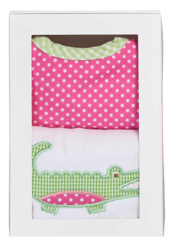 Pink Alligator Bib &amp; Burp Cloth Boxed Set