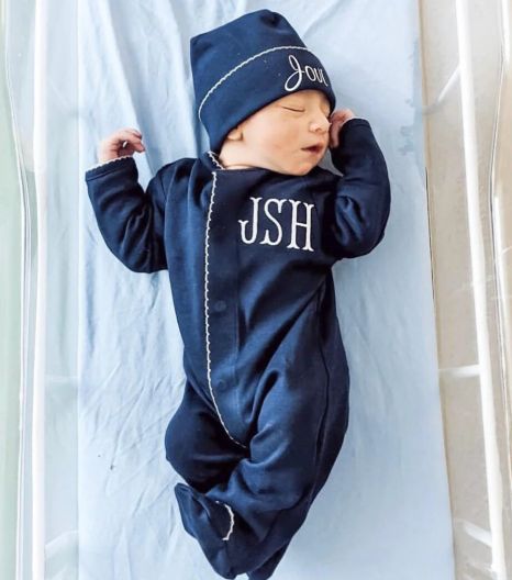 Organic Navy White Picot Trim Footie