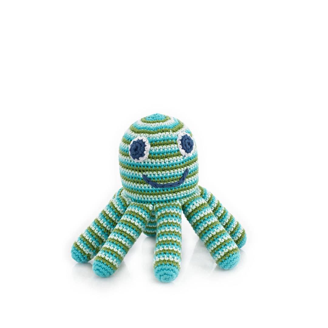 Handcrafted Green Octopus Baby Rattle – Organic Cotton Toy