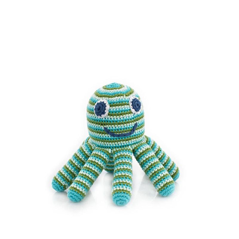 Handcrafted Green Octopus Baby Rattle – Organic Cotton Toy