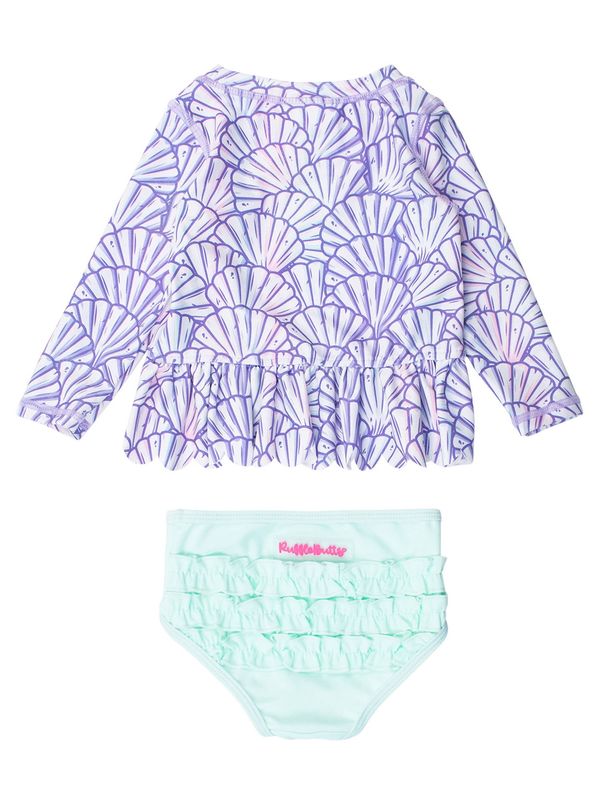 Mermaid Scallop Hem LS Rash Guard 2-Piece Swim