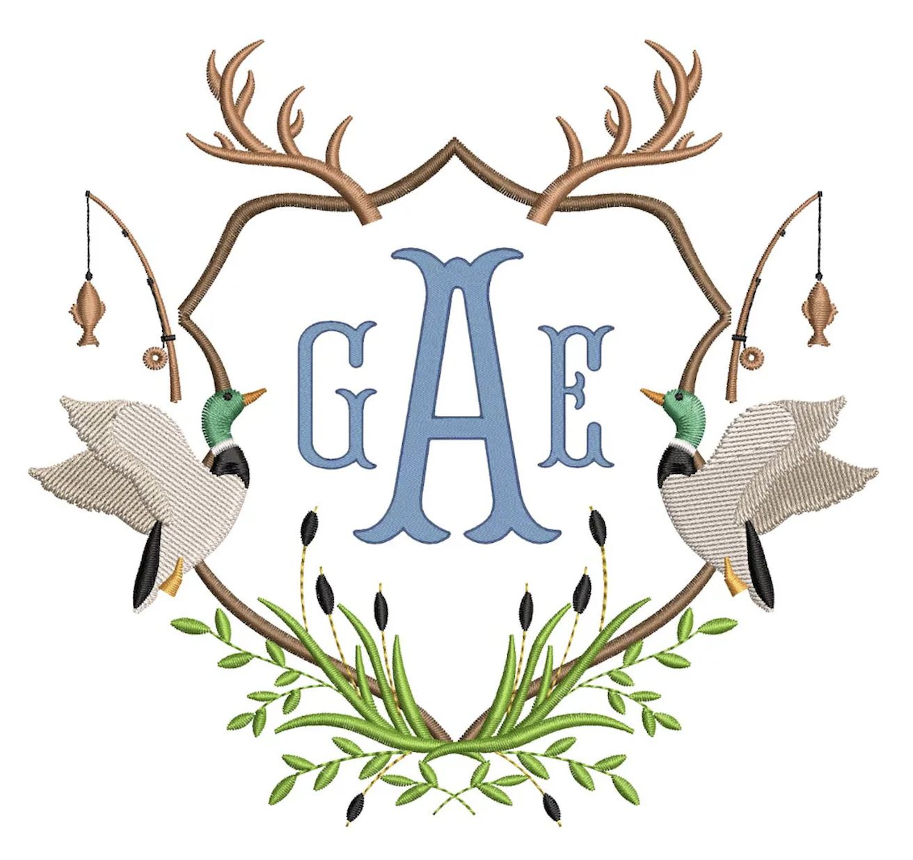 Mallard Duck Hunting Crest Monogram Embroidery Design