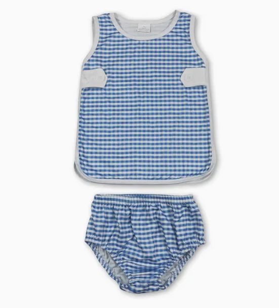 Blue Gingham Boys Diaper Set