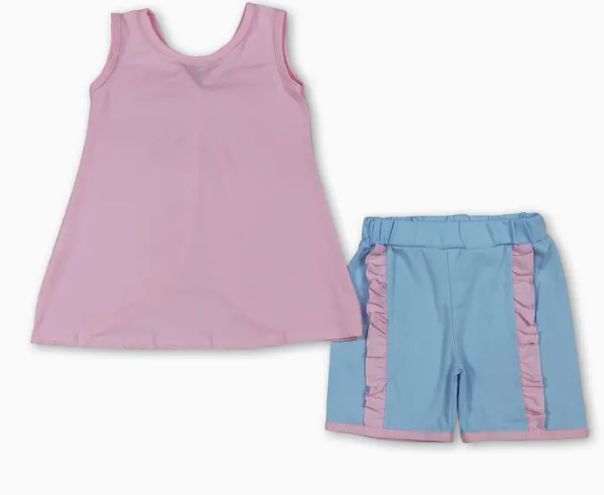 Pink Swing Back Ruffle Short Set