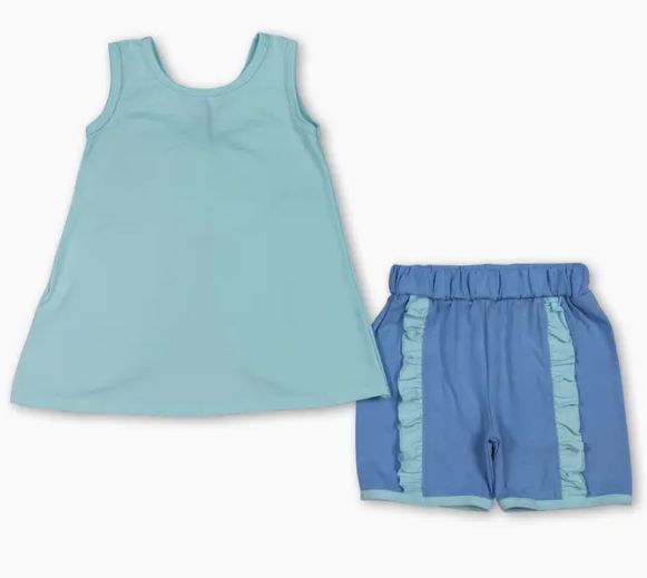 Teal Swing Back Ruffle Short Set