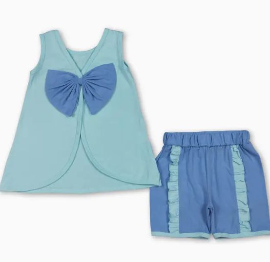 Teal Swing Back Ruffle Short Set