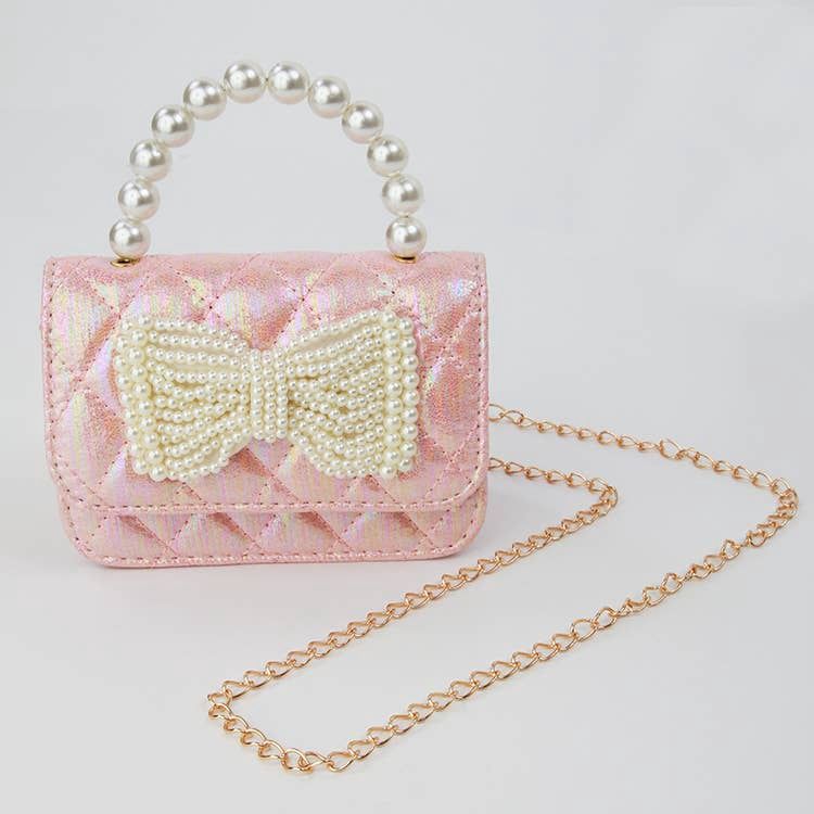 Shimmer Pearl Bow Purse: Pink