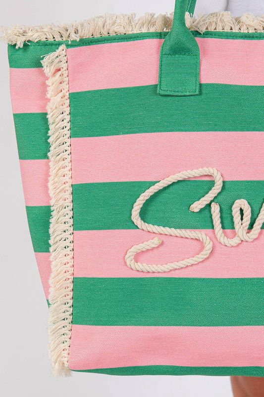 Striped Rope Summer Letter Tote Bag: Pink/Green