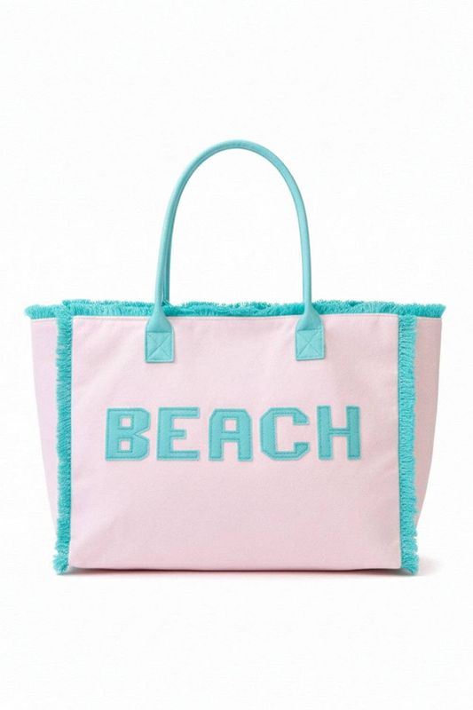 Embroidered Beach Terry Tote Bag: Pink