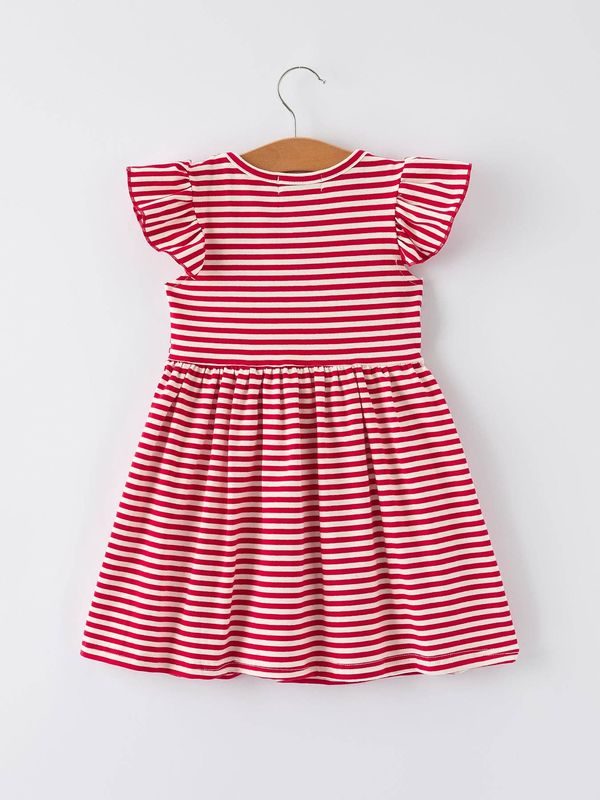 Christmas Red Stripe Dress with Santa  Applique Pockets