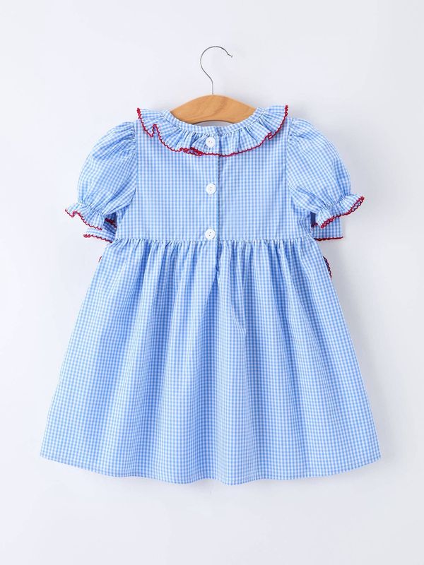 Back To School Apple Plaid Girls Smocked Dress