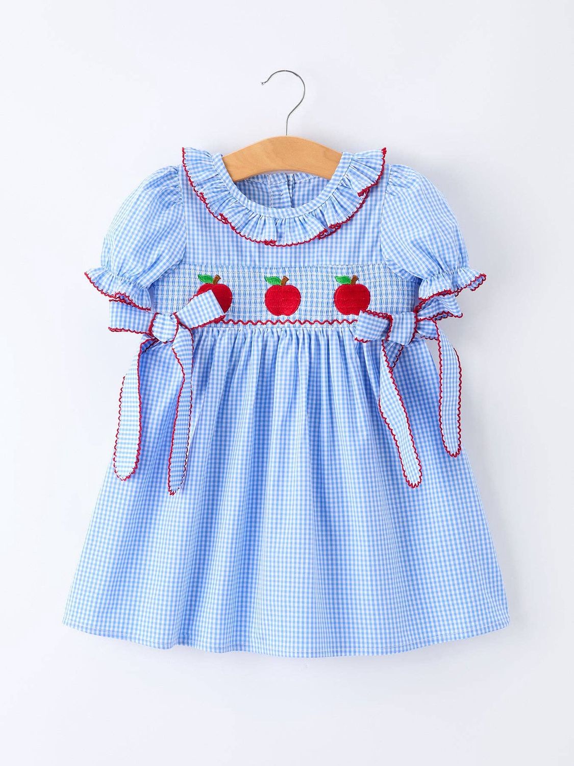 Back To School Apple Plaid Girls Smocked Dress