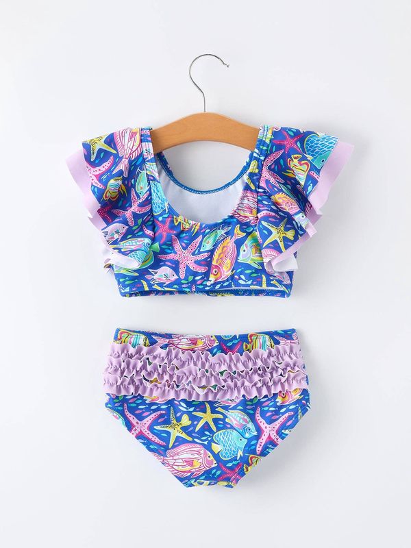 Ocean Fish Print Girls Two Piece Swimsuit: 2