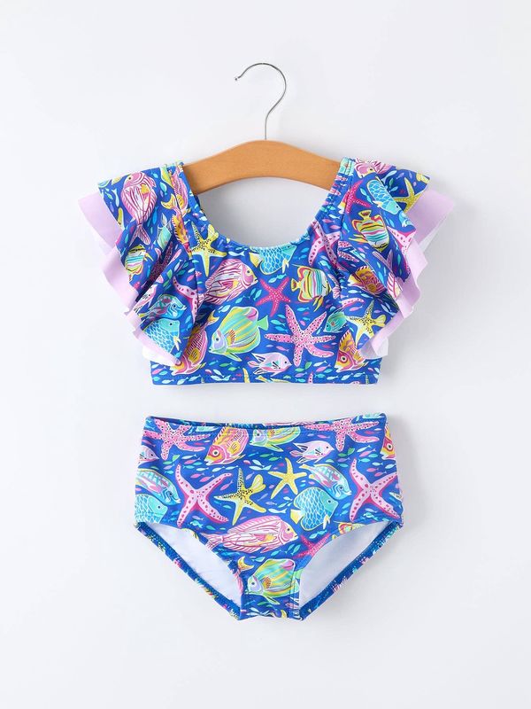 Ocean Fish Print Girls Two Piece Swimsuit: 2