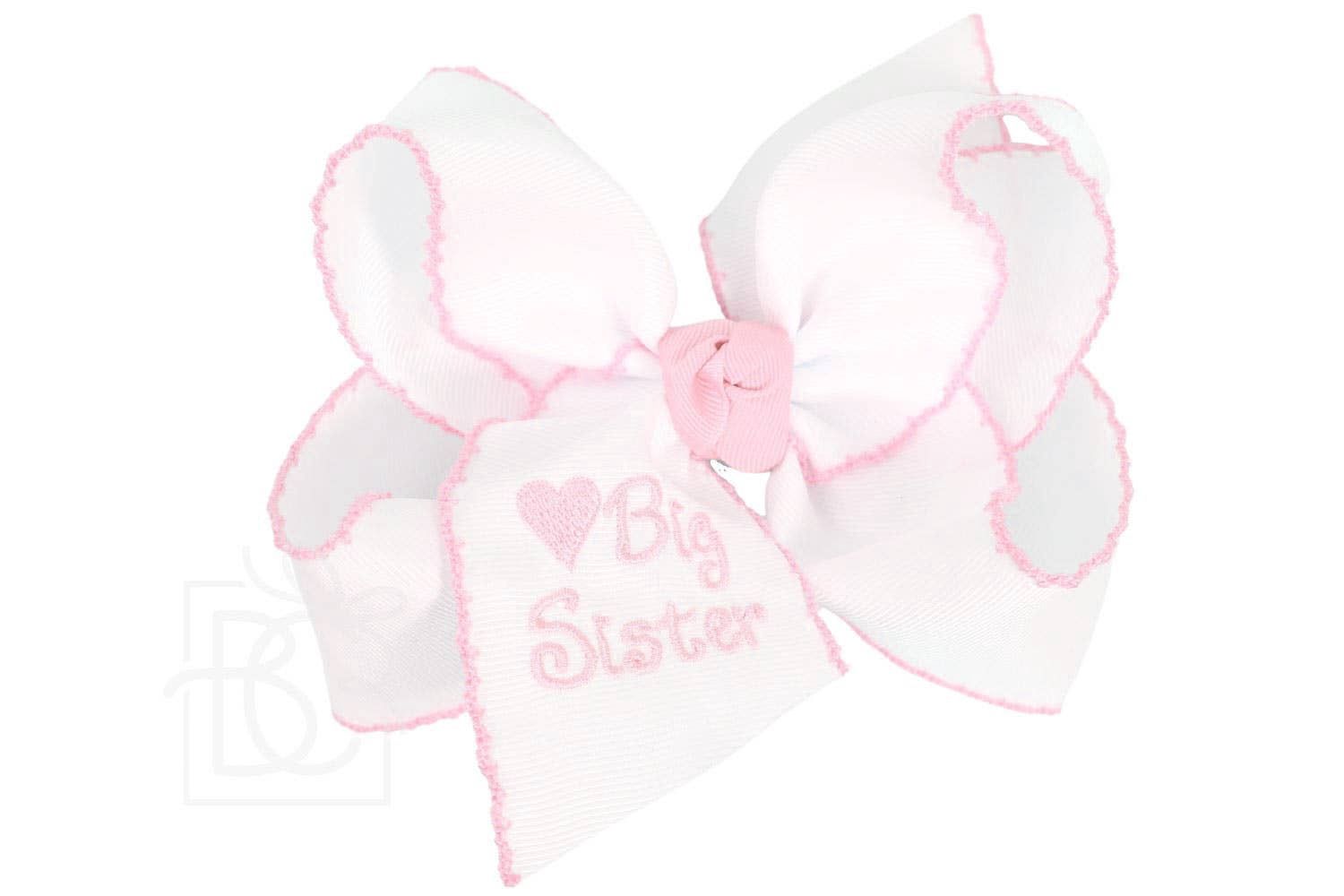 5.5 in Embroidered Big Sister  White w/ Pink Trim