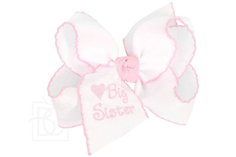 5.5 in Embroidered Big Sister  White w/ Pink Trim