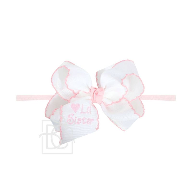 4.5 inch White w/ Pink Lil Sister Embroidered Bow