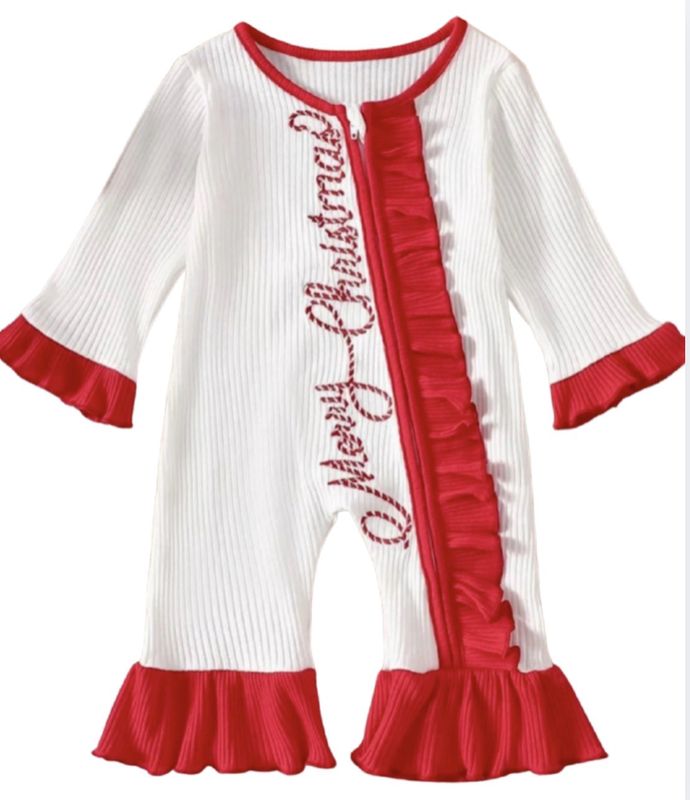 Merry Christmas White &amp; Red Ruffle Romper