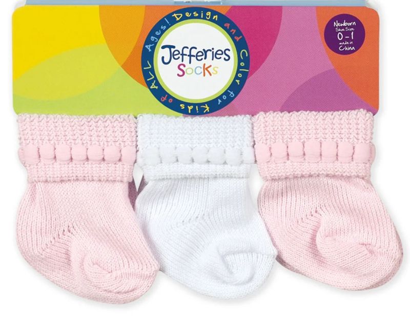 Jefferies- Rock-A-Bye White Bubble Socks in Pink