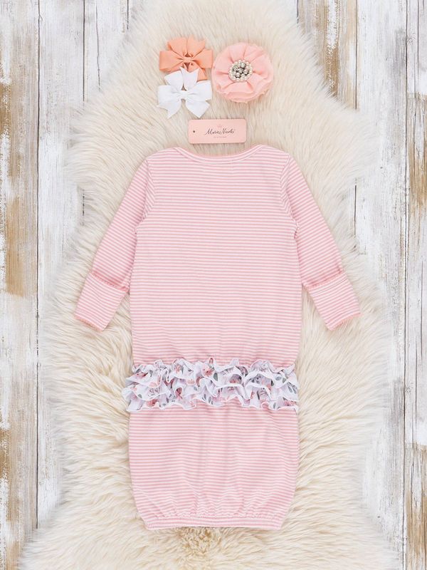 Blushing Bouquets Striped Ruffle Gown