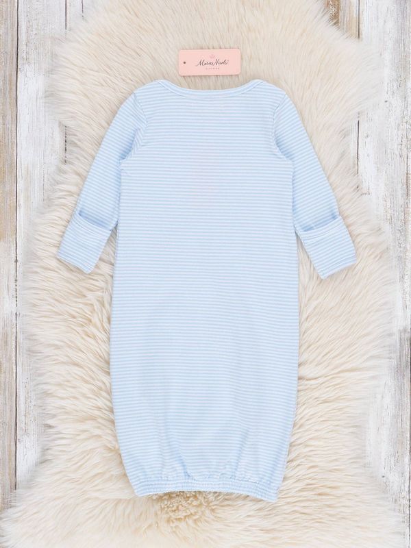 Classic Baby Blue Striped Gown 3/6M