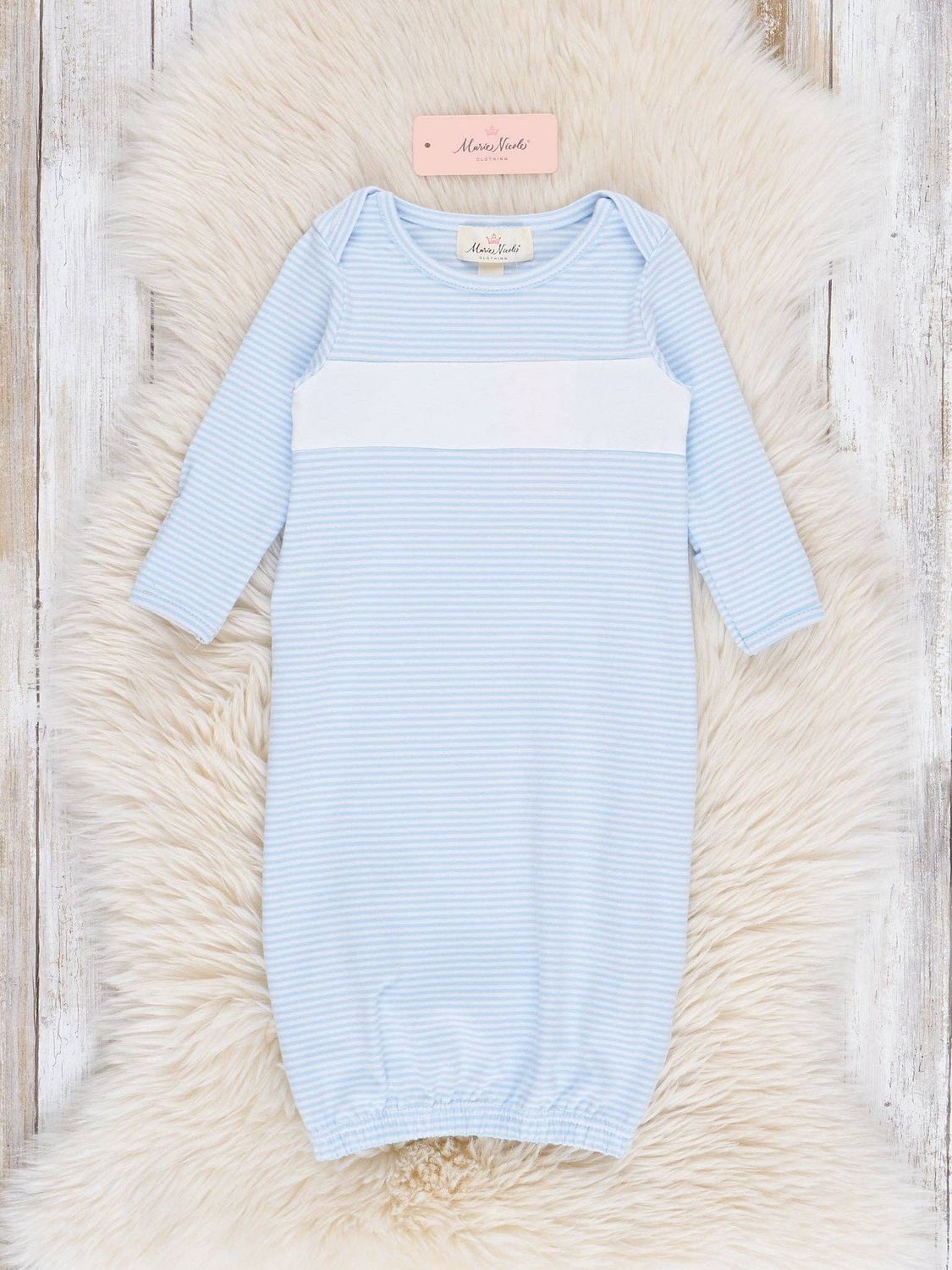 Classic Baby Blue Striped Gown 3/6M