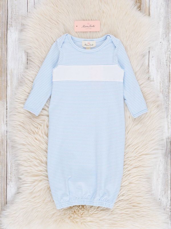 Classic Baby Blue Striped Gown 3/6M