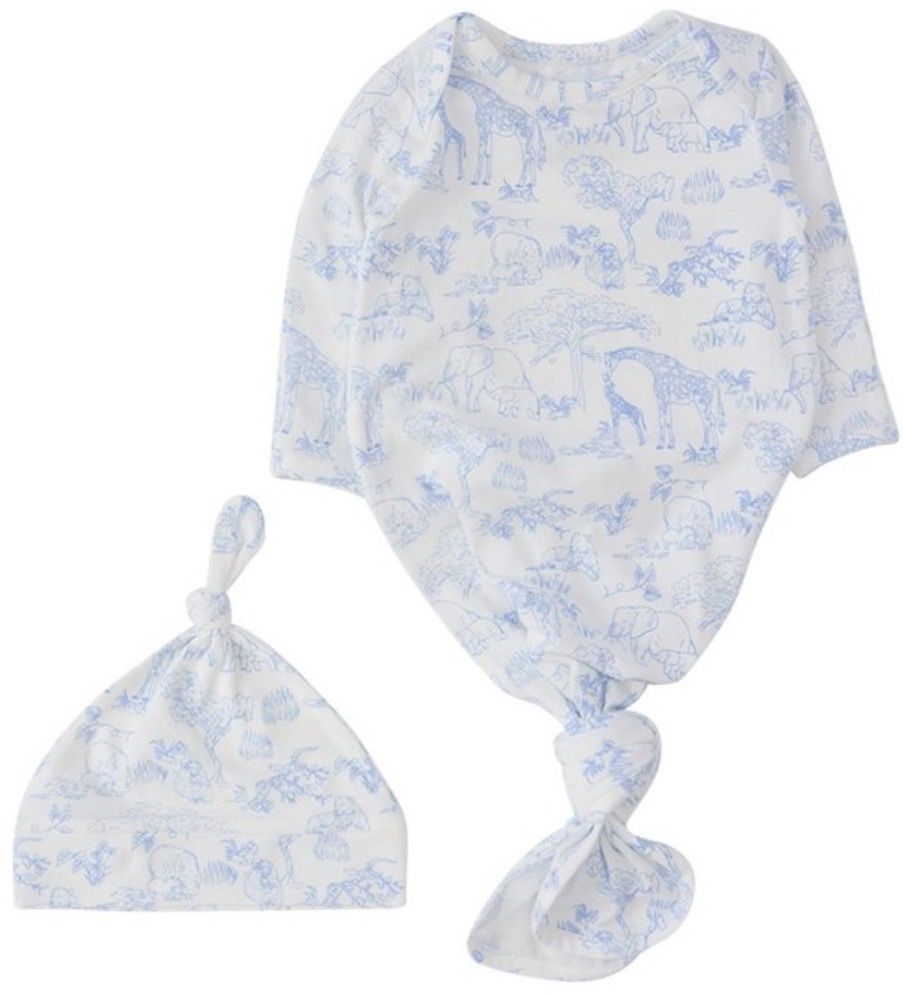 White &amp; Blue Toile Gown &amp; Hat