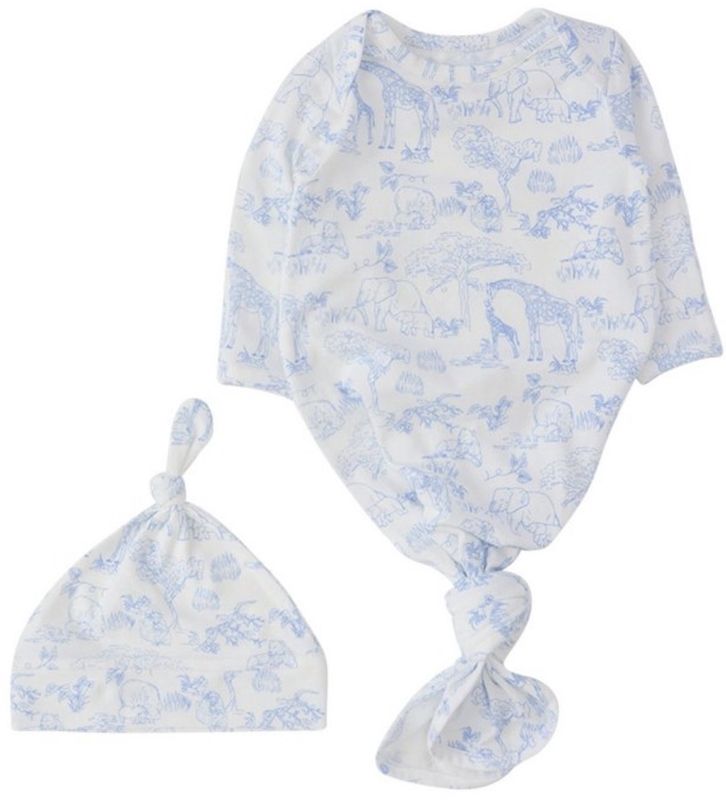 White &amp; Blue Toile Gown &amp; Hat
