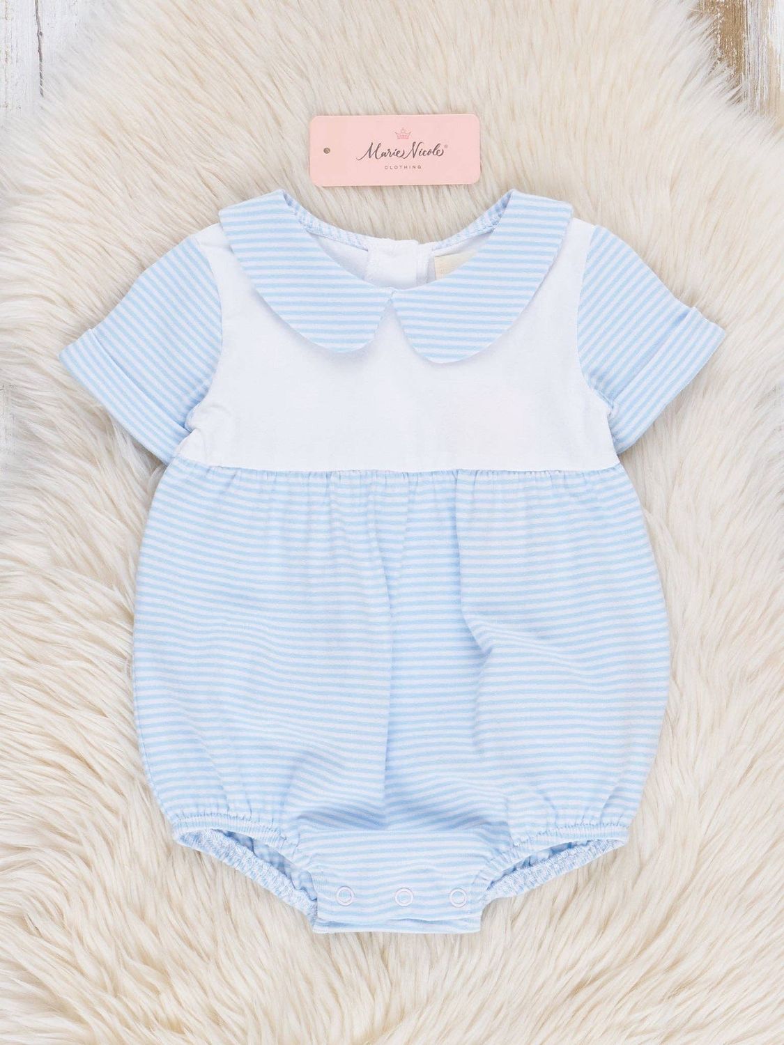 Classic Baby Blue Striped Bubble Romper