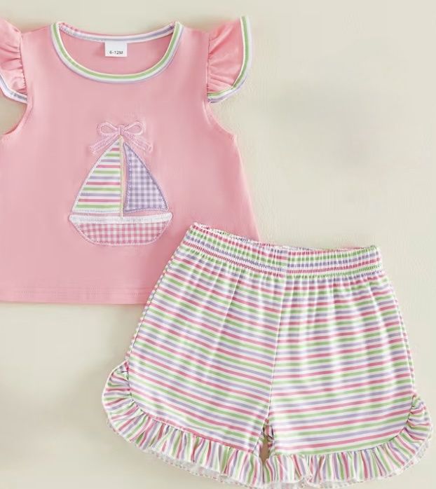 Pink Sailboat Applique Outfit