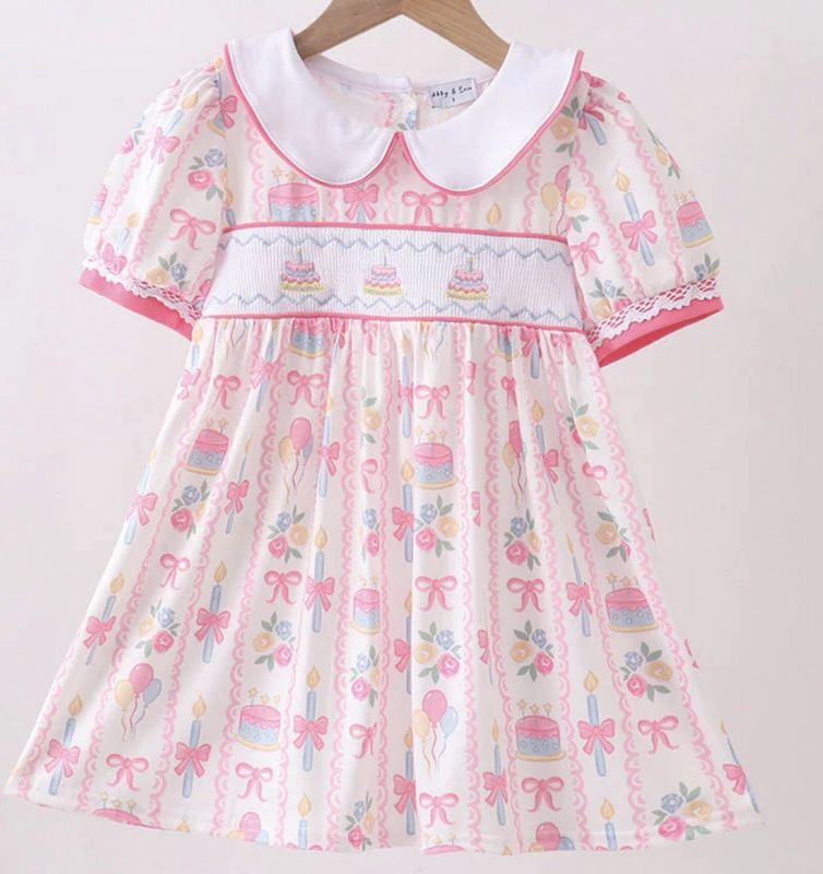 Pink Birthday Cake Smocked Dress