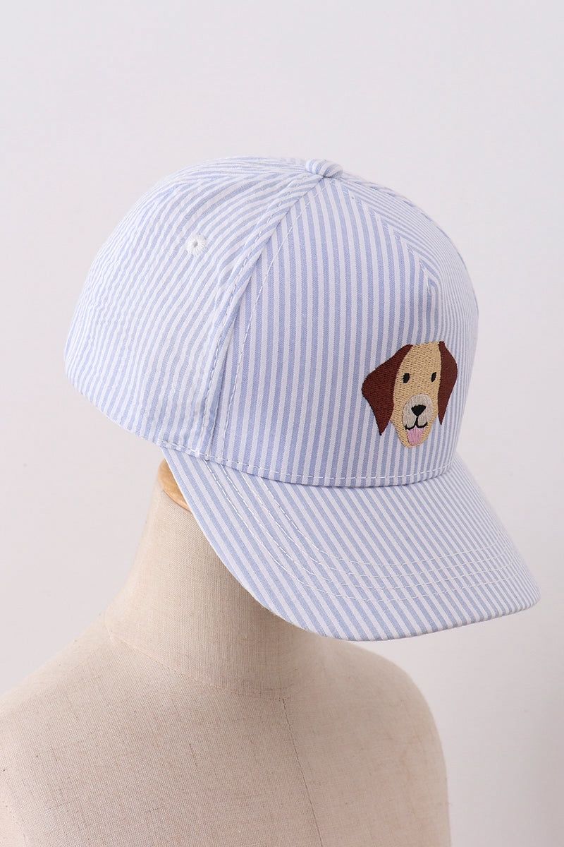 Embroidered Puppy Seersucker Hat