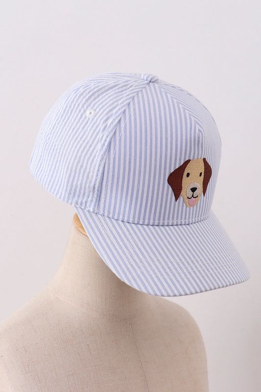 Embroidered Puppy Seersucker Hat