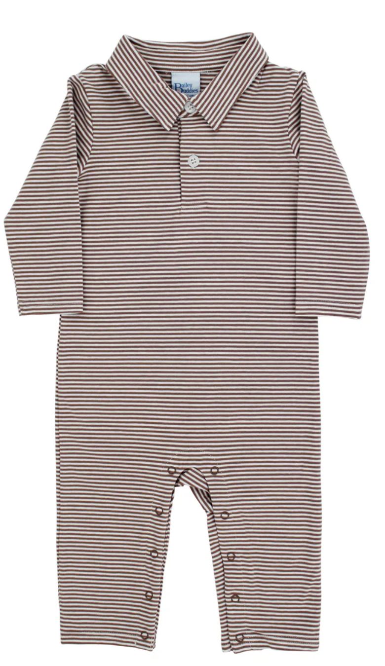 Brown Stripe Polo Playsuit