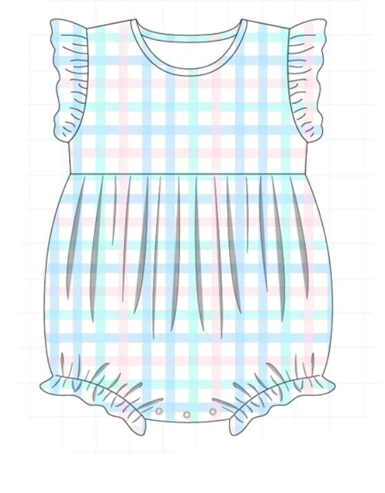 Mint Pastel Plaid Romper