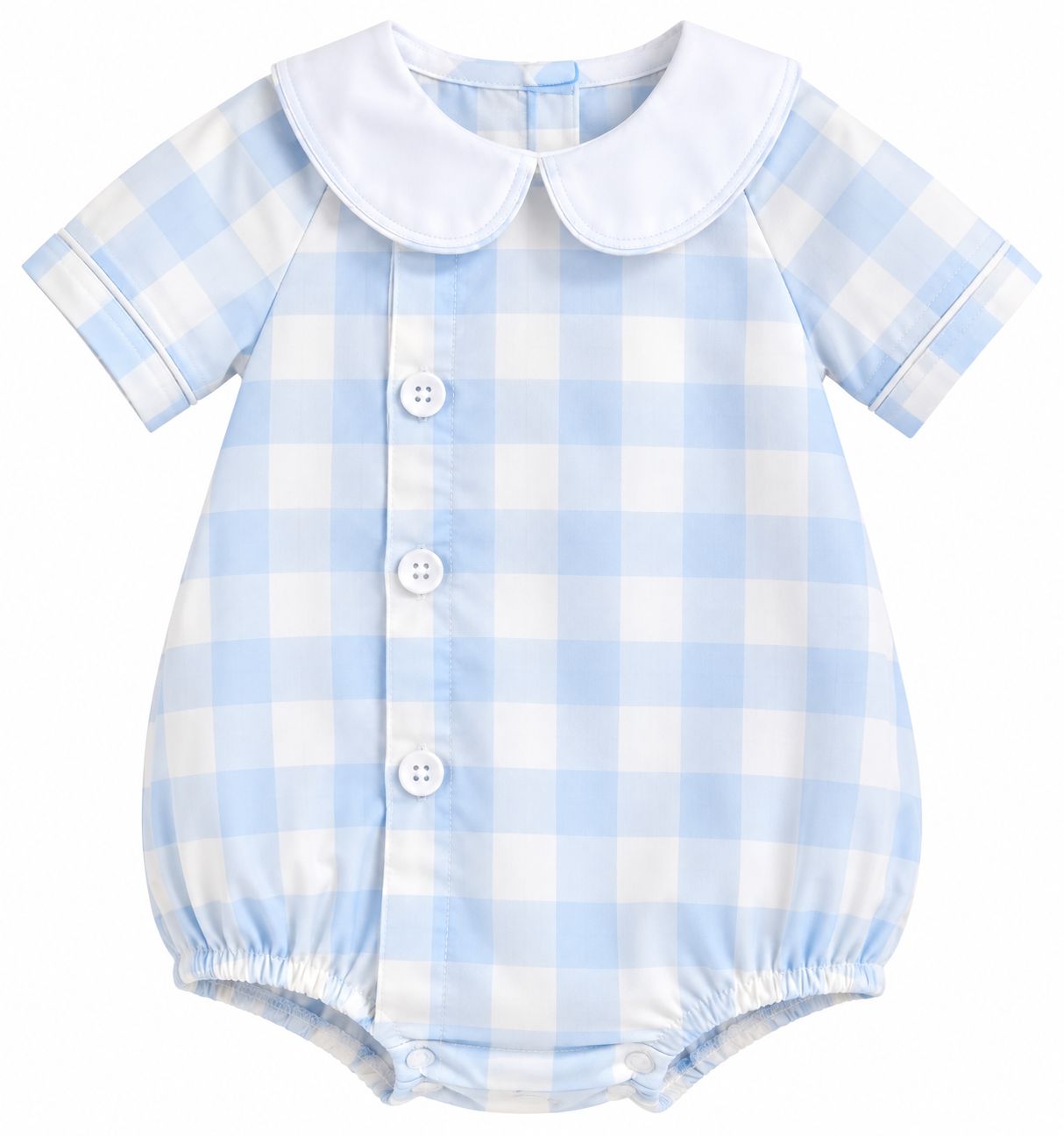 Blue Plaid Boys Peter Pan Collar Romper