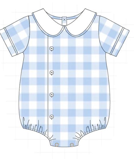 Light Blue Plaid Peter Pan Collar Romper