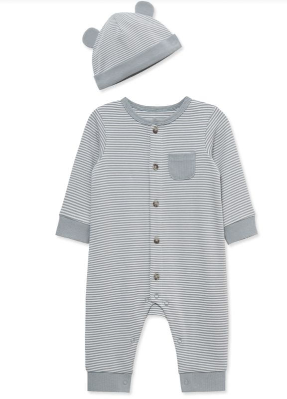 Grey Stripe Footless Sleep &amp; Bear Hat Set