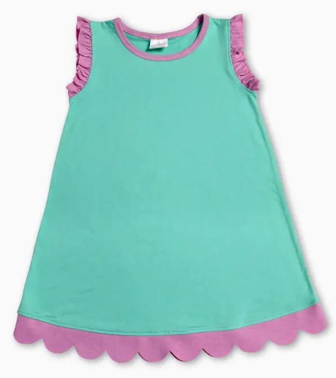 Teal &amp; Pink Scallop Hem Dress