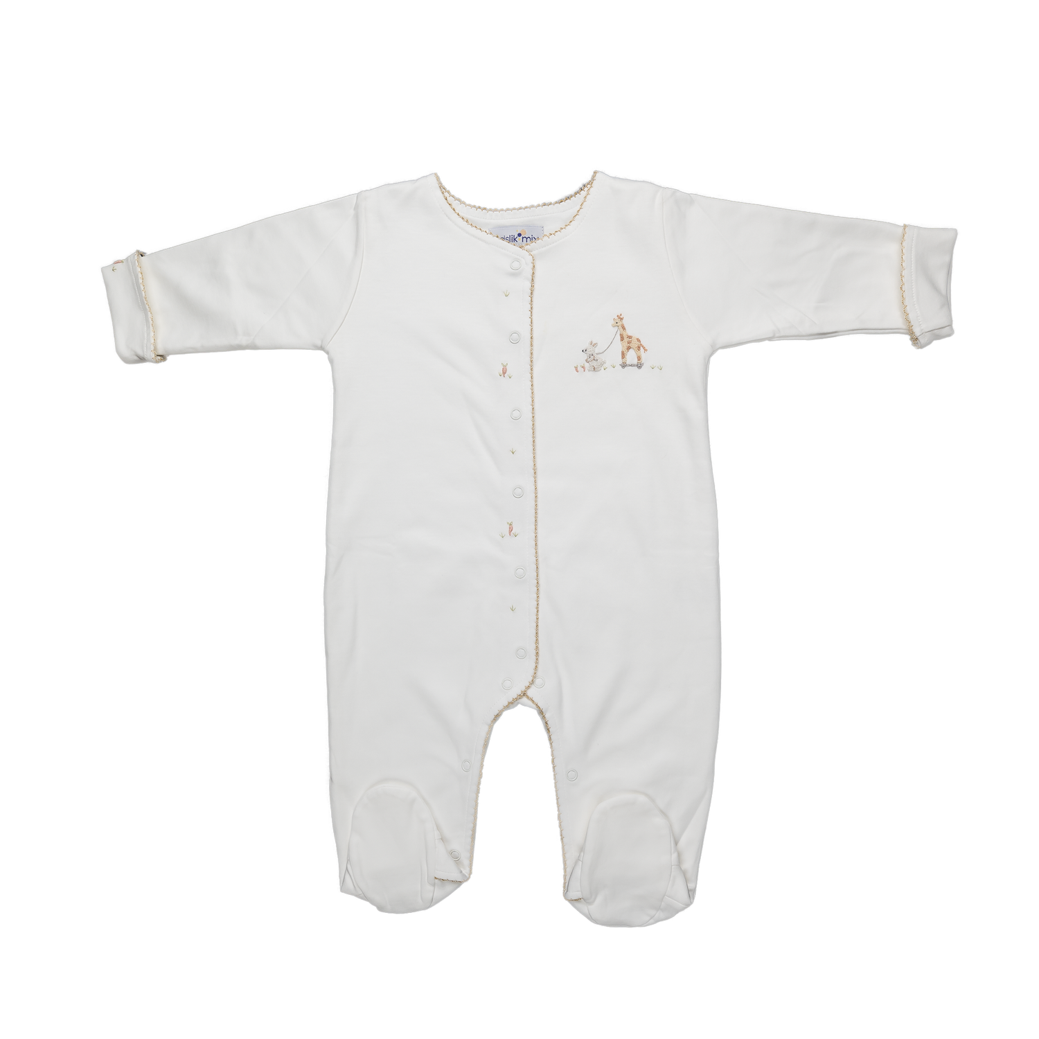 Baby Giraffe Double Cream Open Front Pima Jumpsuit