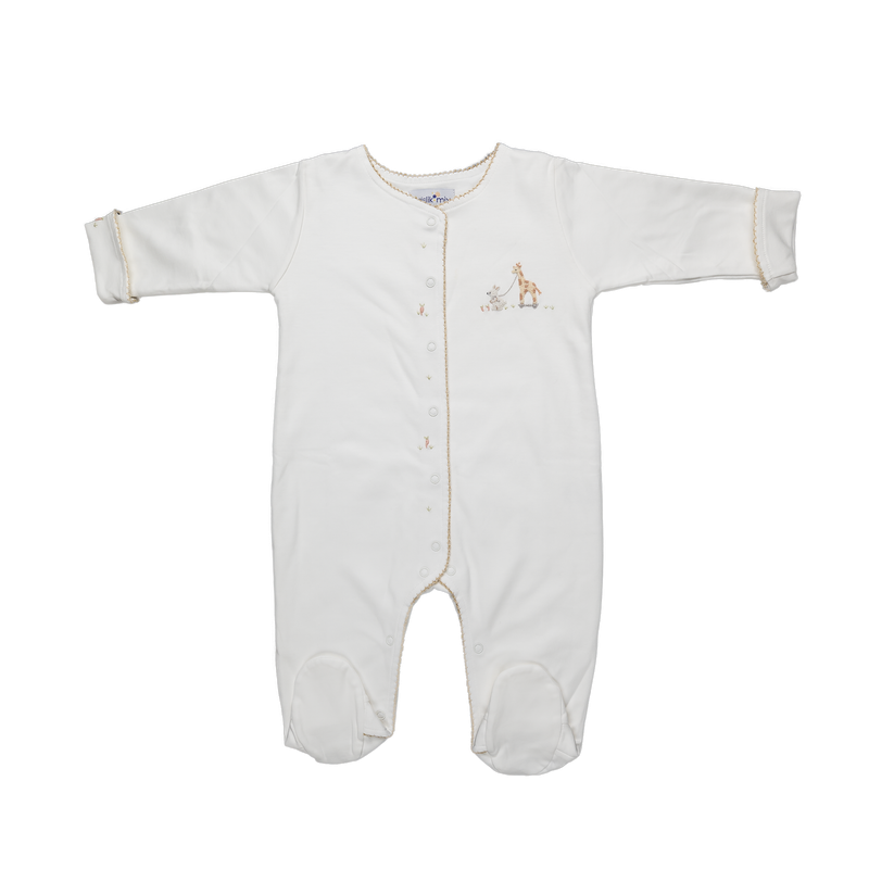 Baby Giraffe Double Cream Open Front Pima Jumpsuit