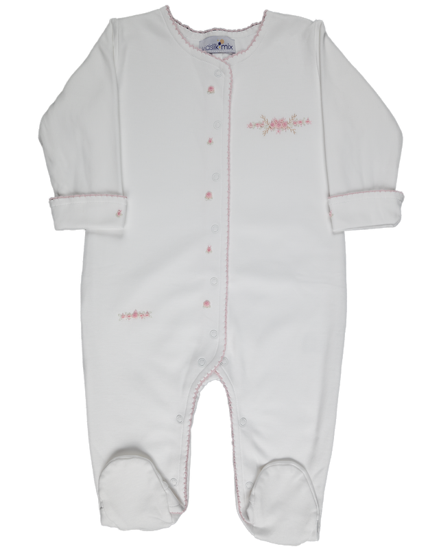 Baby Girl Line Roses Double Side Open Front Pima Romper