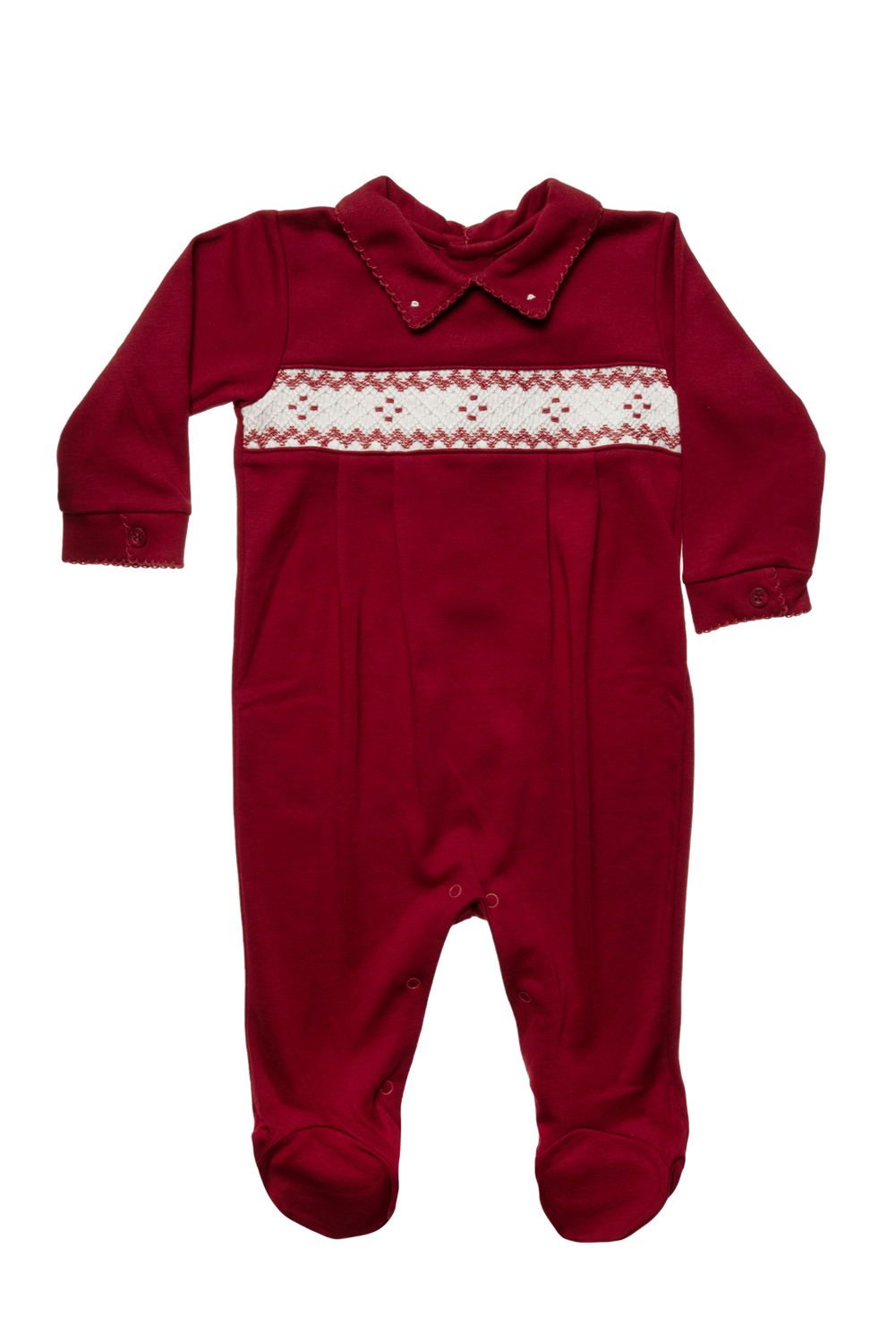 Baby Smock Cream Red Open Back Basic Collar Pima Jumpsuit