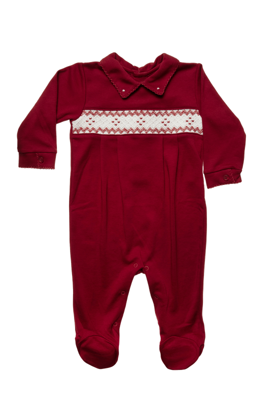 Baby Smock Cream Red Open Back Basic Collar Pima Jumpsuit