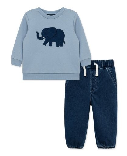Elephant Sweatshirt &amp; Denim Jogger Set